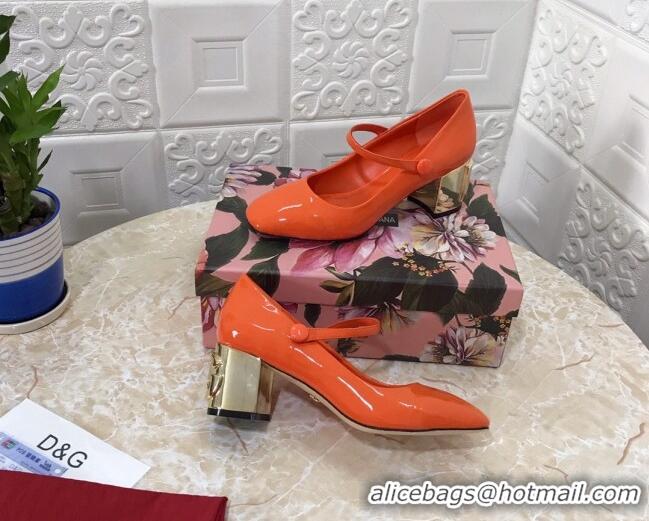 Super Quality Dolce & Gabbana DG Patent Leather Mary Janes Pumps 111501 Orange/Gold