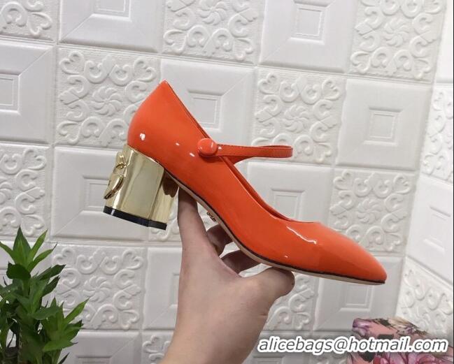 Super Quality Dolce & Gabbana DG Patent Leather Mary Janes Pumps 111501 Orange/Gold