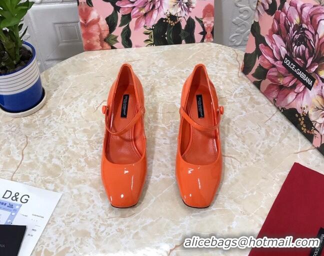 Super Quality Dolce & Gabbana DG Patent Leather Mary Janes Pumps 111501 Orange/Gold