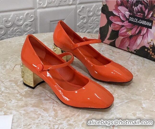 Super Quality Dolce & Gabbana DG Patent Leather Mary Janes Pumps 111501 Orange/Gold