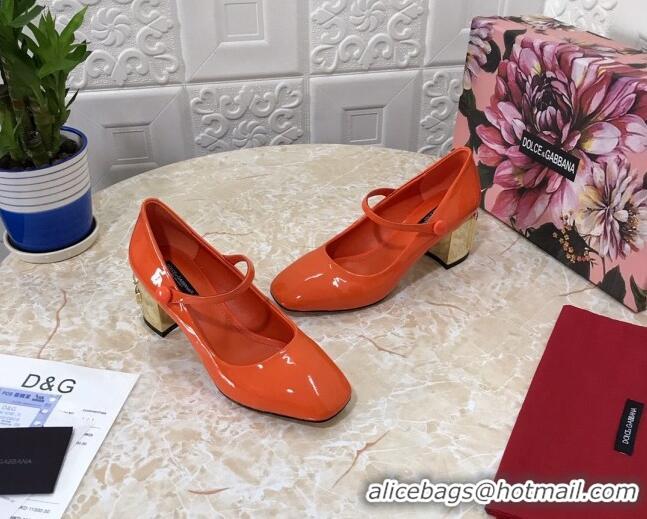 Super Quality Dolce & Gabbana DG Patent Leather Mary Janes Pumps 111501 Orange/Gold