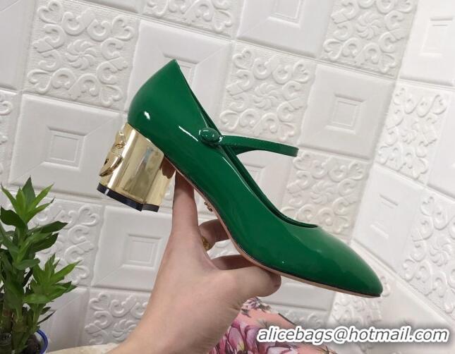 Popular Style Dolce & Gabbana DG Patent Leather Mary Janes Pumps 111501 Green/Gold