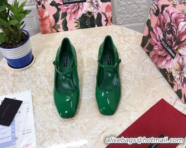 Popular Style Dolce & Gabbana DG Patent Leather Mary Janes Pumps 111501 Green/Gold