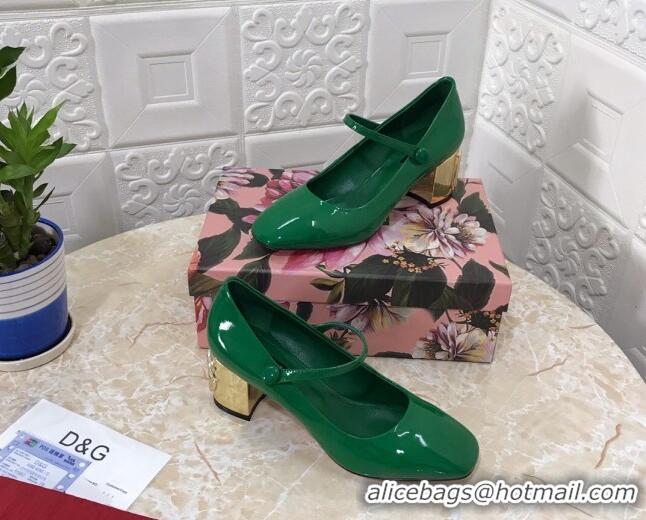 Popular Style Dolce & Gabbana DG Patent Leather Mary Janes Pumps 111501 Green/Gold