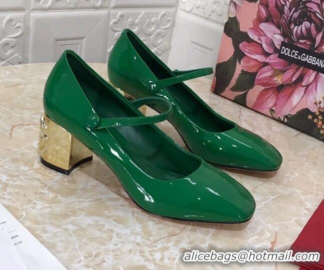 Popular Style Dolce & Gabbana DG Patent Leather Mary Janes Pumps 111501 Green/Gold