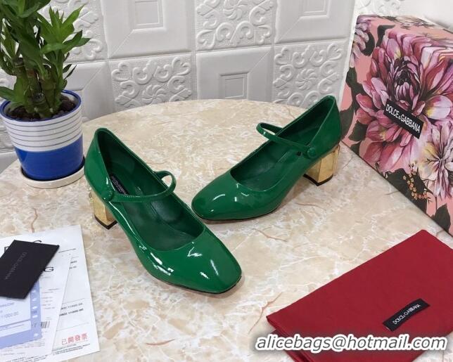 Popular Style Dolce & Gabbana DG Patent Leather Mary Janes Pumps 111501 Green/Gold