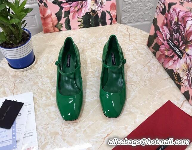 Popular Style Dolce & Gabbana DG Patent Leather Mary Janes Pumps 111501 Green/Gold