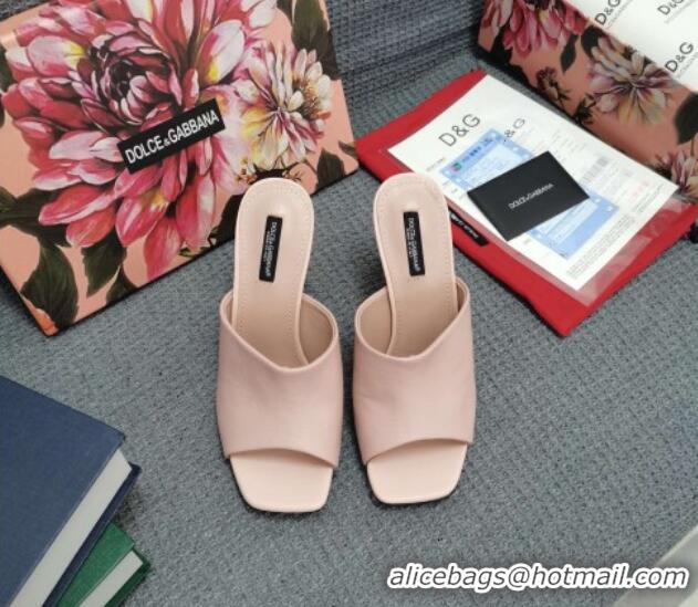 Top Quality Dolce & Gabbana DG Calf Leather Slide Sandals 10.5cm 111515 Light Pink/Gold