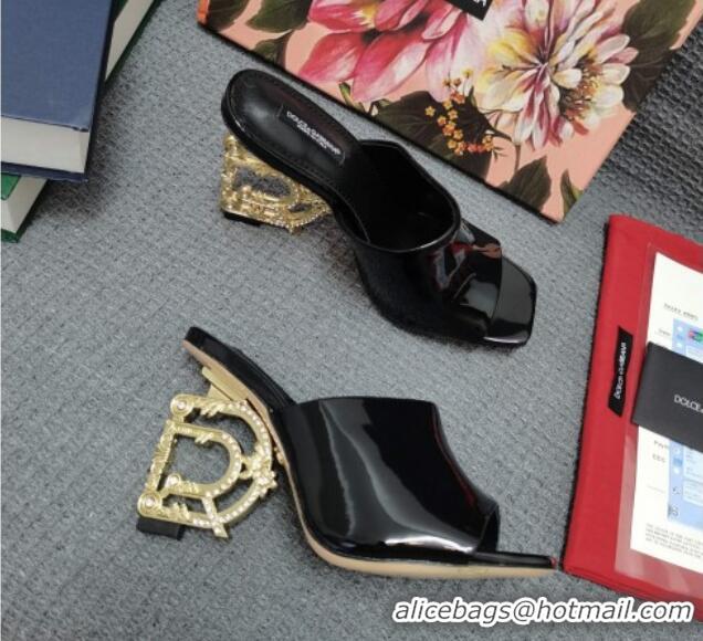 Top Quality Dolce & Gabbana DG Calf Leather Slide Sandals 10.5cm 111515 Black/Gold