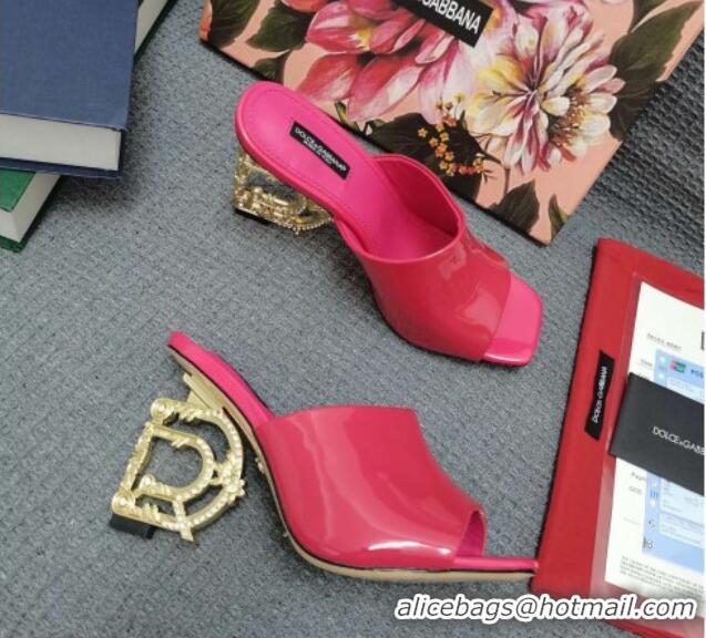 Best Price Dolce & Gabbana DG Calf Leather Slide Sandals 10.5cm 111515 Hot Pink/Gold