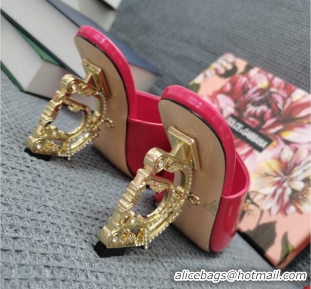 Best Price Dolce & Gabbana DG Calf Leather Slide Sandals 10.5cm 111515 Hot Pink/Gold