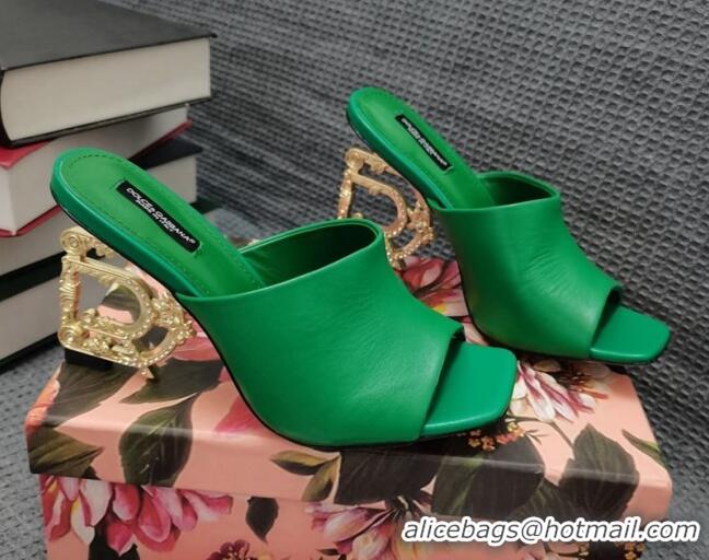 Unique Grade Dolce & Gabbana DG Calf Leather Slide Sandals 10.5cm 111515 Green/Gold