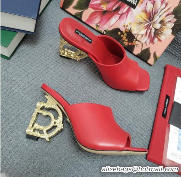 Custom Dolce & Gabbana DG Calf Leather Slide Sandals 10.5cm 111512 Red/Gold