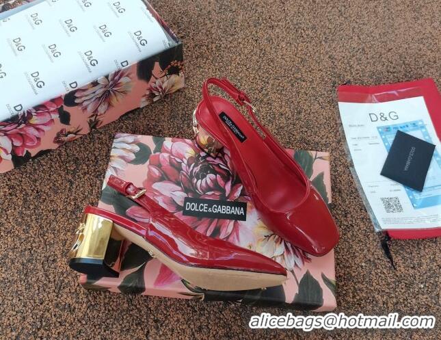 Low Cost Dolce & Gabbana DG Patent Leather Slingback Pumps 6.5cm 111516 Red/Gold