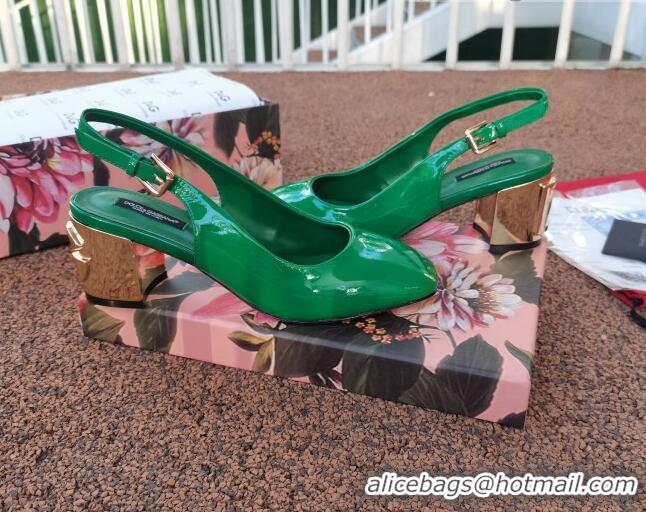 Fashion Dolce & Gabbana DG Patent Leather Slingback Pumps 6.5cm 111516 Green/Gold