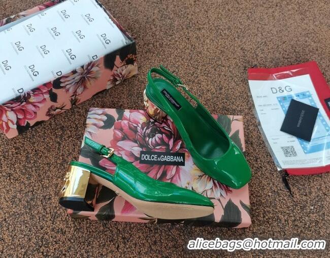 Fashion Dolce & Gabbana DG Patent Leather Slingback Pumps 6.5cm 111516 Green/Gold