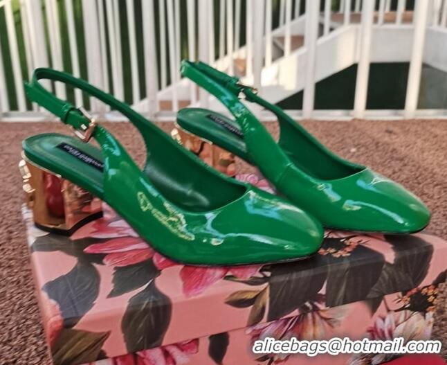 Fashion Dolce & Gabbana DG Patent Leather Slingback Pumps 6.5cm 111516 Green/Gold