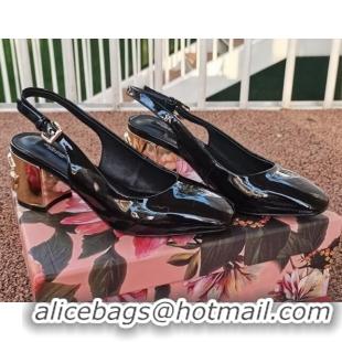 New Style Dolce & Gabbana DG Patent Leather Slingback Pumps 6.5cm 111516 Black/Gold