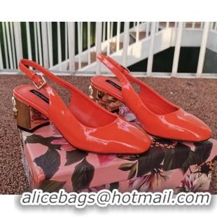 Good Quality Dolce & Gabbana DG Patent Leather Slingback Pumps 6.5cm 111516 Orange/Gold