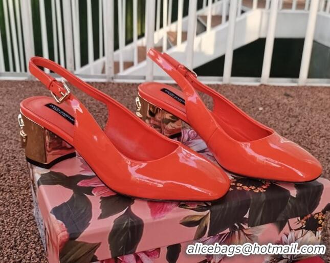 Good Quality Dolce & Gabbana DG Patent Leather Slingback Pumps 6.5cm 111516 Orange/Gold