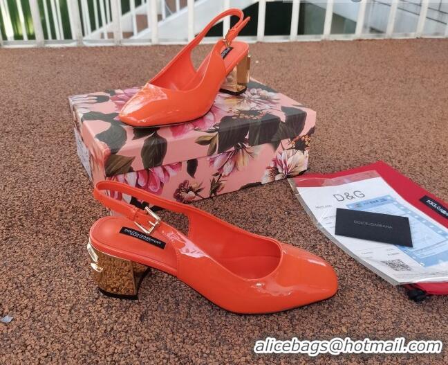 Good Quality Dolce & Gabbana DG Patent Leather Slingback Pumps 6.5cm 111516 Orange/Gold