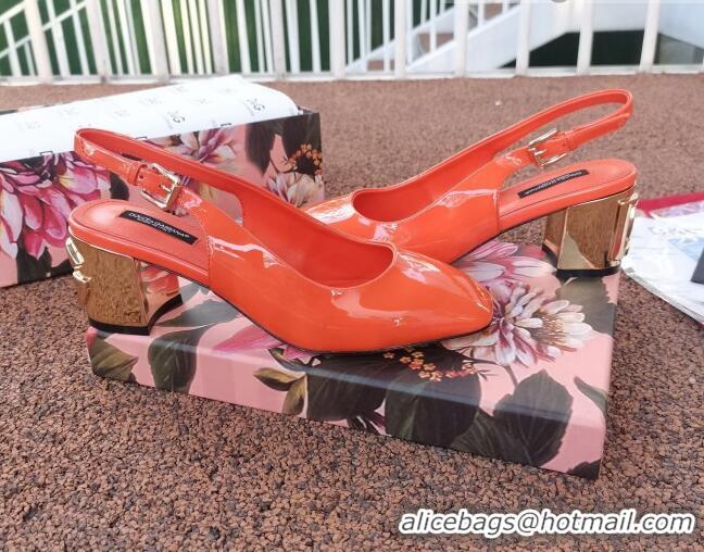 Good Quality Dolce & Gabbana DG Patent Leather Slingback Pumps 6.5cm 111516 Orange/Gold