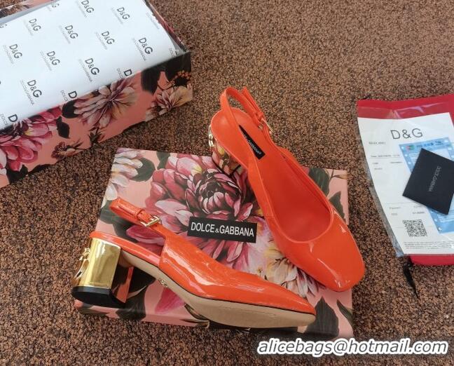 Good Quality Dolce & Gabbana DG Patent Leather Slingback Pumps 6.5cm 111516 Orange/Gold