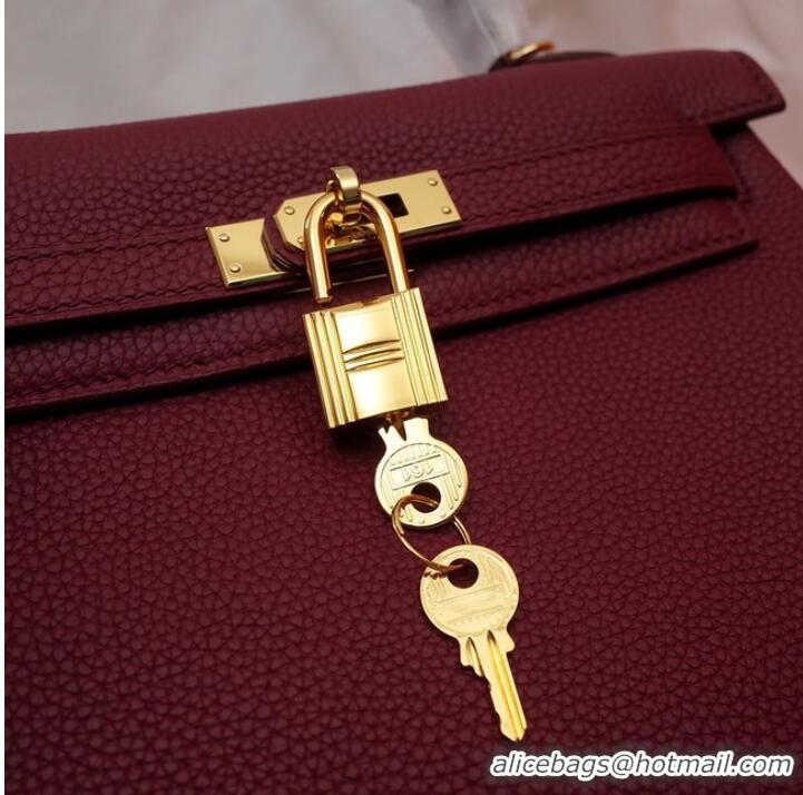 Super Quality Hermes Kelly Shoulder Bag Original TOGO Leather KY3255 claret