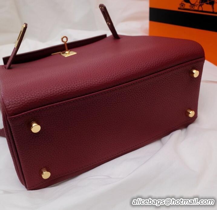 Super Quality Hermes Kelly Shoulder Bag Original TOGO Leather KY3255 claret