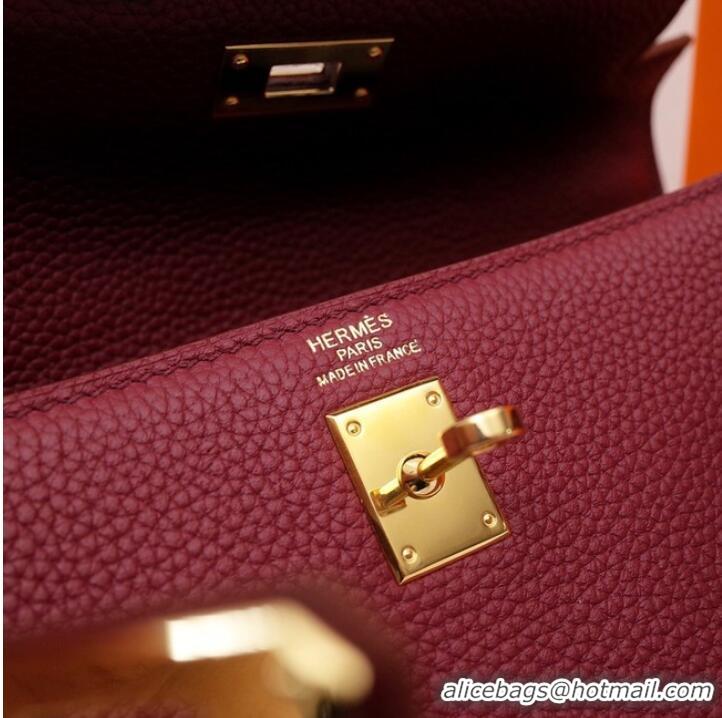 Super Quality Hermes Kelly Shoulder Bag Original TOGO Leather KY3255 claret