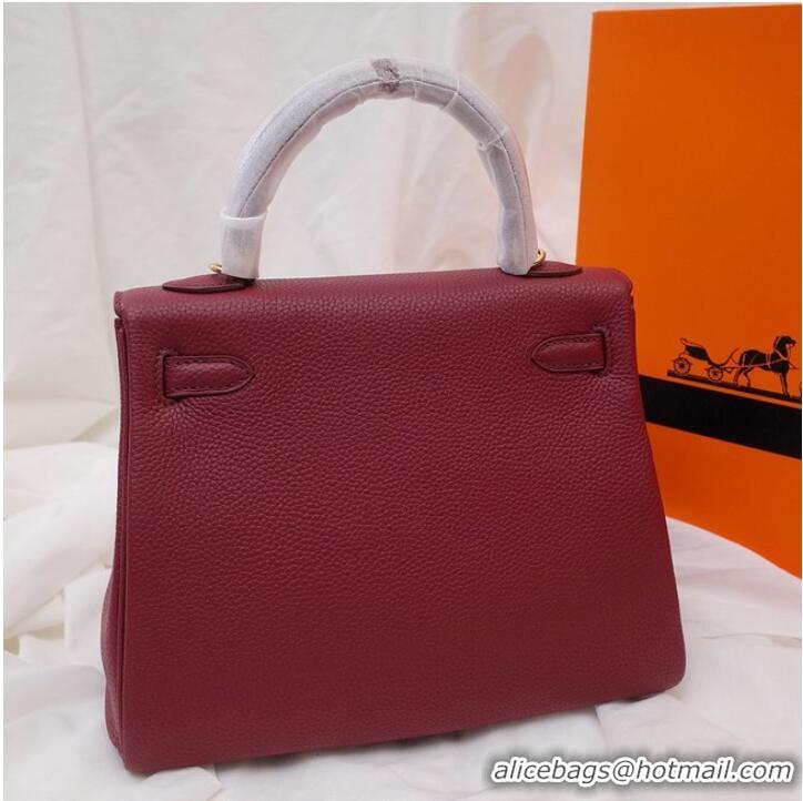 Super Quality Hermes Kelly Shoulder Bag Original TOGO Leather KY3255 claret