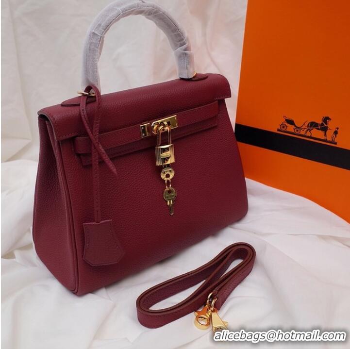 Super Quality Hermes Kelly Shoulder Bag Original TOGO Leather KY3255 claret