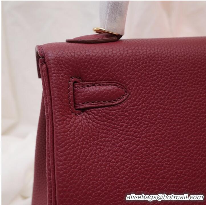 Super Quality Hermes Kelly Shoulder Bag Original TOGO Leather KY3255 claret