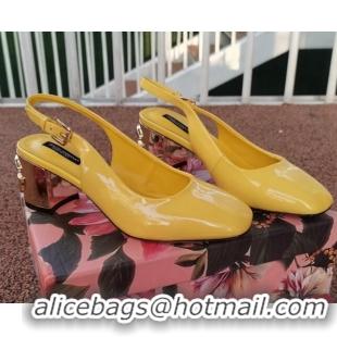 Good Product Dolce & Gabbana DG Patent Leather Slingback Pumps 6.5cm 111516 Yellow/Gold