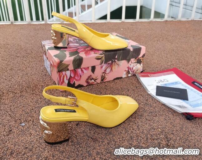 Good Product Dolce & Gabbana DG Patent Leather Slingback Pumps 6.5cm 111516 Yellow/Gold