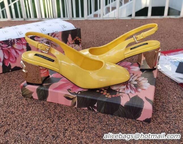 Good Product Dolce & Gabbana DG Patent Leather Slingback Pumps 6.5cm 111516 Yellow/Gold