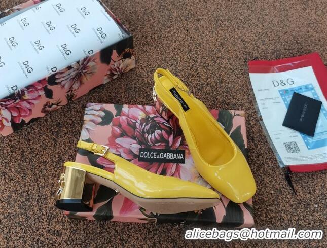 Good Product Dolce & Gabbana DG Patent Leather Slingback Pumps 6.5cm 111516 Yellow/Gold