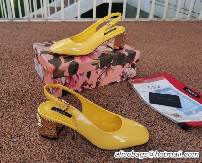 Good Product Dolce & Gabbana DG Patent Leather Slingback Pumps 6.5cm 111516 Yellow/Gold