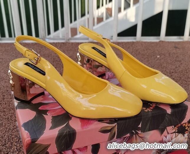 Good Product Dolce & Gabbana DG Patent Leather Slingback Pumps 6.5cm 111516 Yellow/Gold