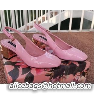 Best Luxury Dolce & Gabbana DG Patent Leather Slingback Pumps 6.5cm 111516 Light Pink/Gold