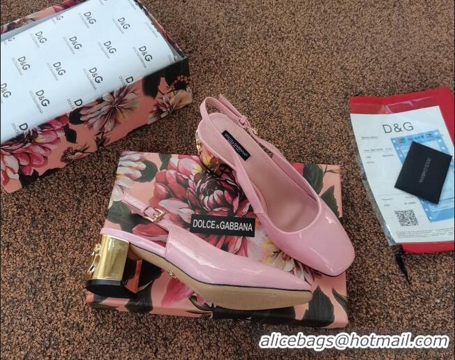 Best Luxury Dolce & Gabbana DG Patent Leather Slingback Pumps 6.5cm 111516 Light Pink/Gold