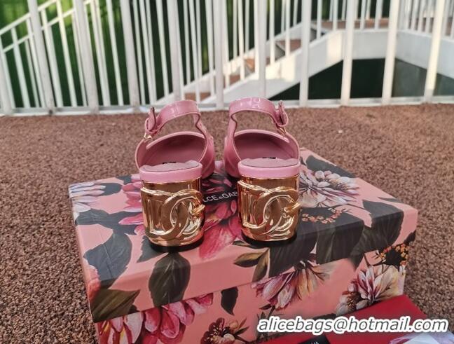 Best Luxury Dolce & Gabbana DG Patent Leather Slingback Pumps 6.5cm 111516 Light Pink/Gold