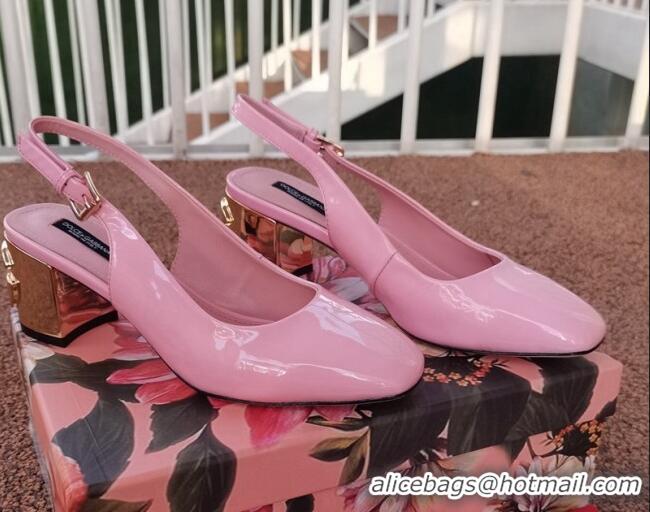 Best Luxury Dolce & Gabbana DG Patent Leather Slingback Pumps 6.5cm 111516 Light Pink/Gold