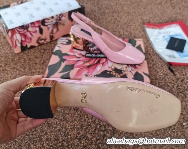 Best Luxury Dolce & Gabbana DG Patent Leather Slingback Pumps 6.5cm 111516 Light Pink/Gold