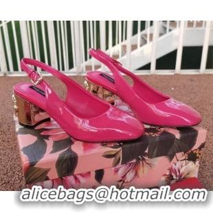 Low Price Dolce & Gabbana DG Patent Leather Slingback Pumps 6.5cm 111516 Hot Pink/Gold