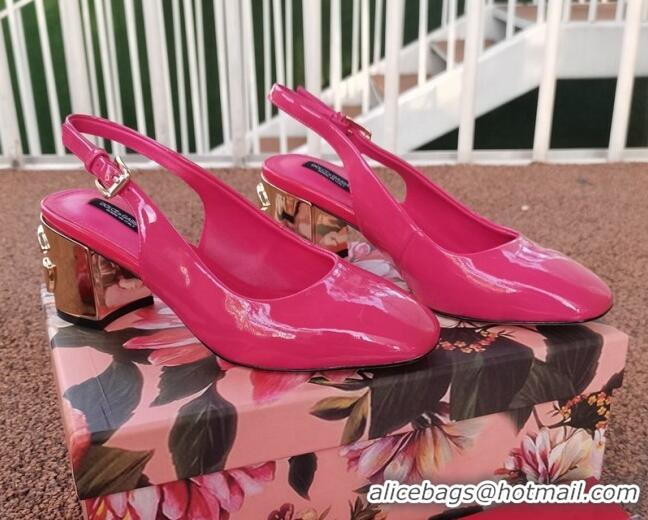 Low Price Dolce & Gabbana DG Patent Leather Slingback Pumps 6.5cm 111516 Hot Pink/Gold