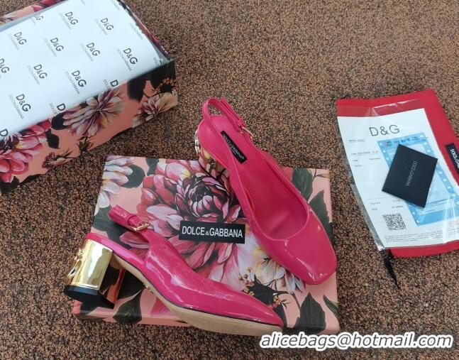 Low Price Dolce & Gabbana DG Patent Leather Slingback Pumps 6.5cm 111516 Hot Pink/Gold