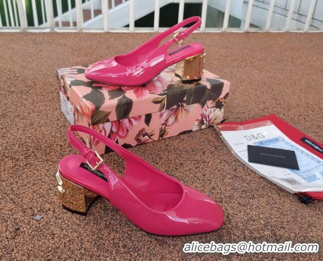 Low Price Dolce & Gabbana DG Patent Leather Slingback Pumps 6.5cm 111516 Hot Pink/Gold