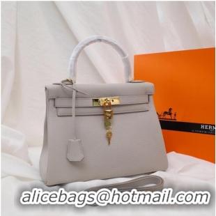 Luxury Discount Hermes Kelly Shoulder Bag Original TOGO Leather KY3255 Pearl grey