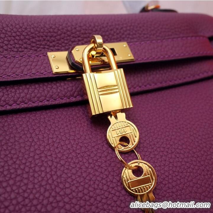 Low Cost Hermes Kelly Shoulder Bag Original TOGO Leather KY3255 purple